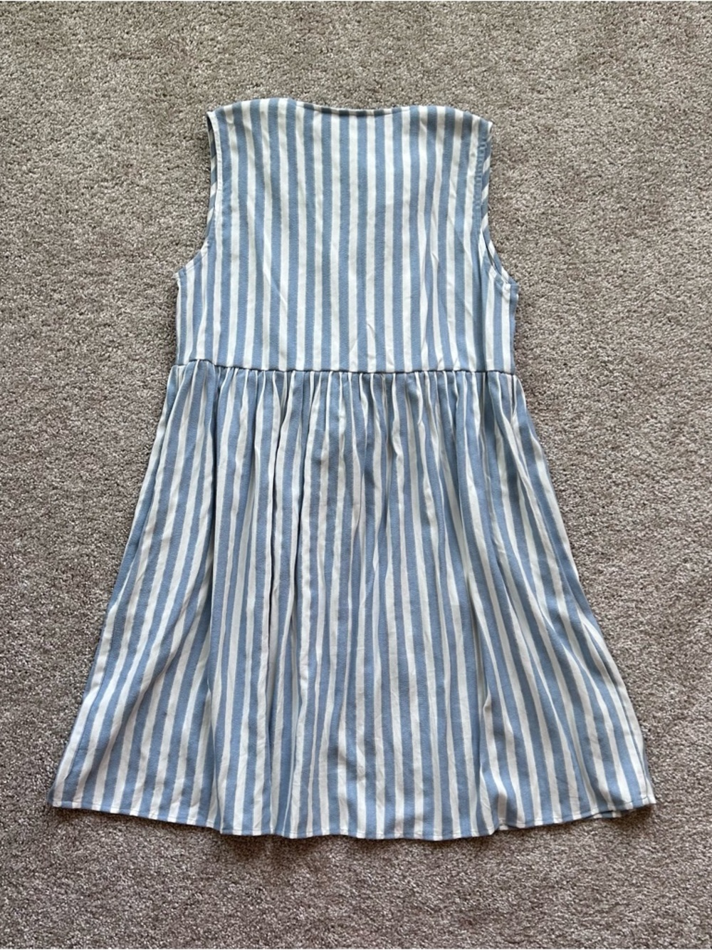 AnnieWear Blue Striped Tie Front Babydoll Dress Small Pockets Coastal Boho - Picture 7 of 8